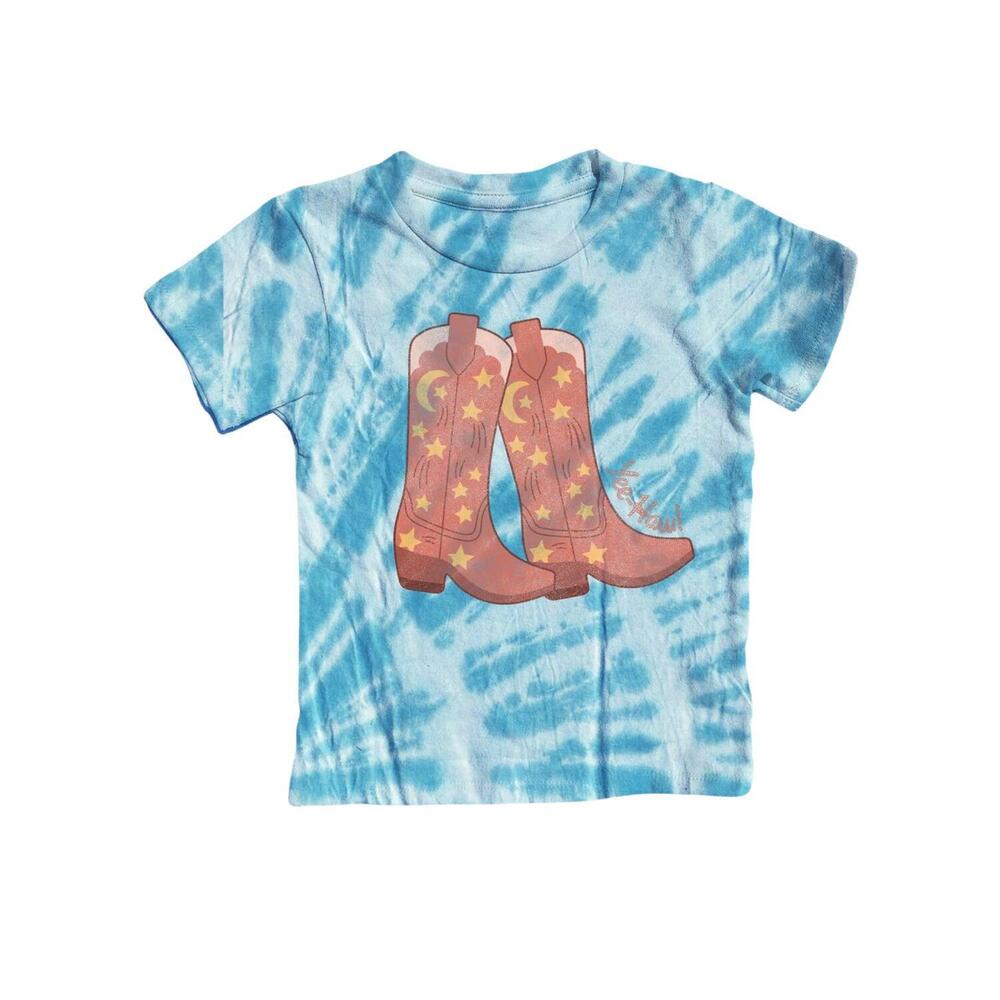 NEW ROWDY SPROUT girl's cowboy boots tee in blue tie dye